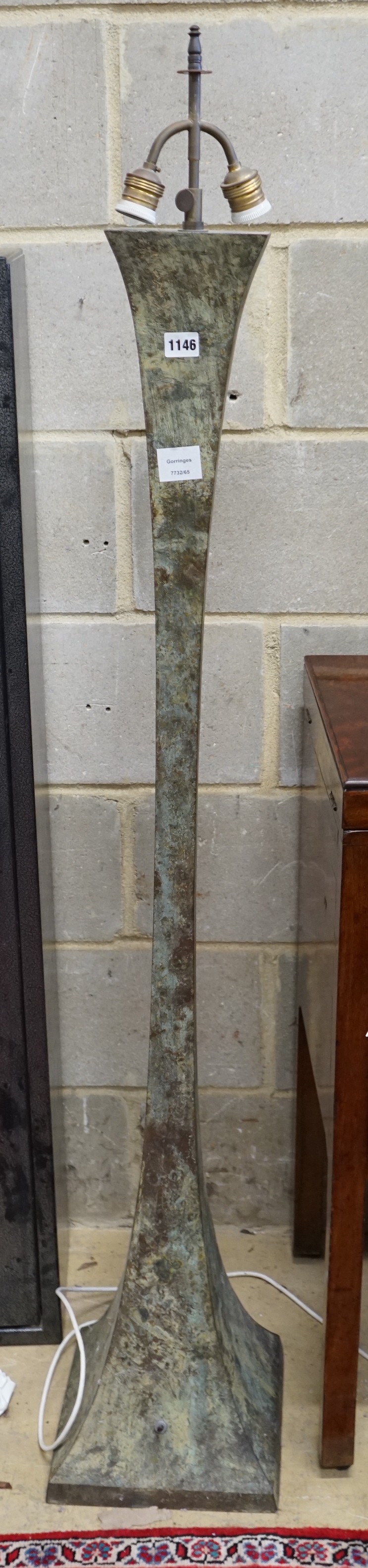 A Chinese bronze standard lamp, height including fittings, 156cm
